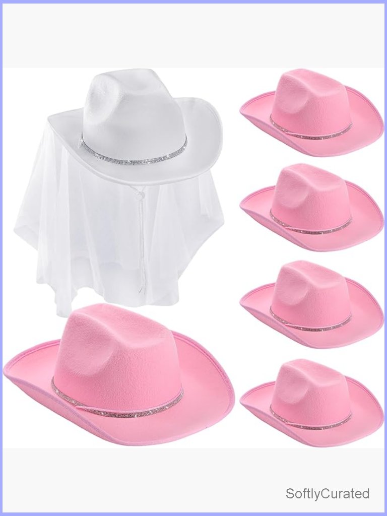 6 Pack Rhinestone Cowgirl Hats Western Party Props Felt One Size